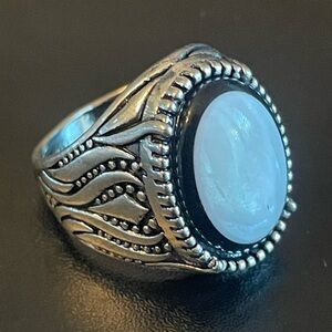 Opal and onyx stone S925 silver ring size 8